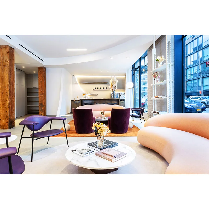 Rangée de coiffure de salon de coiffure blanche éclatante avec sièges lounge_04