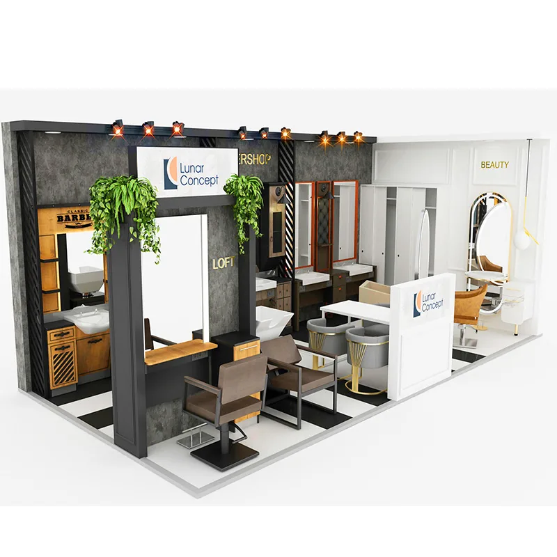 Distribución Completa de Mobiliario para Tienda de Salón de Belleza con Recepción y Zonas de Estilismo_01
