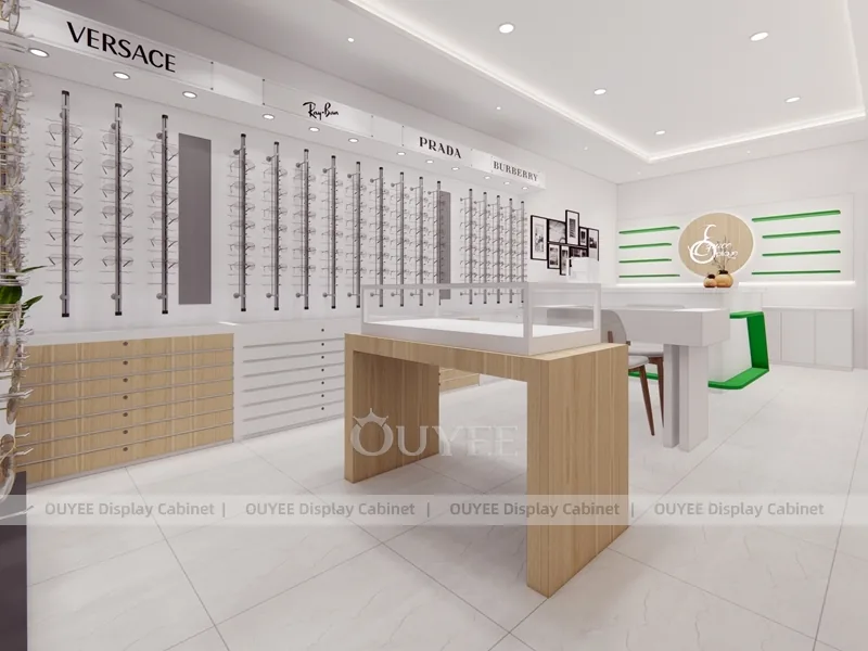 Green Sign Optical Shop Storefront with White Eyewear Display Wall_02