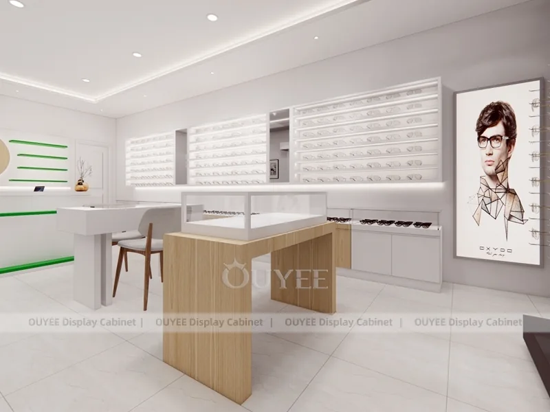 Green Sign Optical Shop Storefront with White Eyewear Display Wall_03