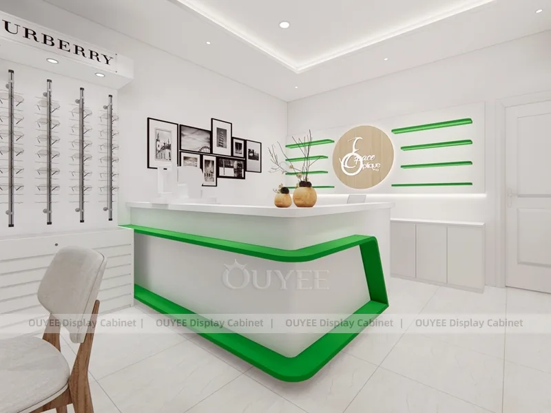Green Sign Optical Shop Storefront with White Eyewear Display Wall_05
