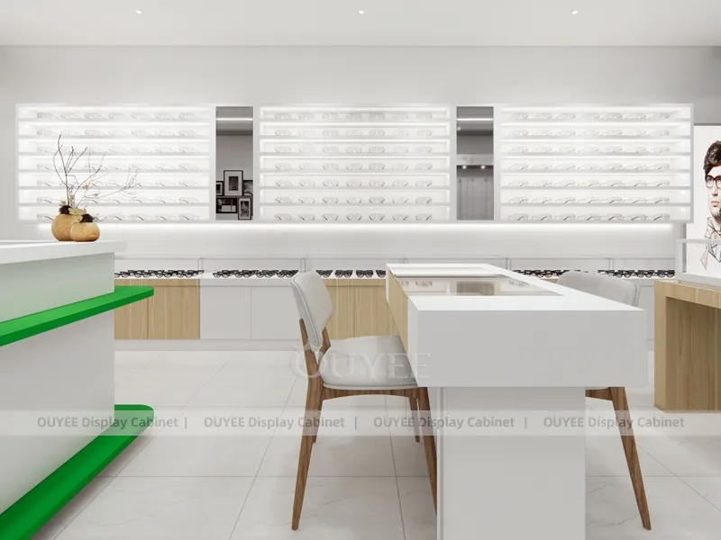 Green Sign Optical Shop Storefront with White Eyewear Display Wall_06