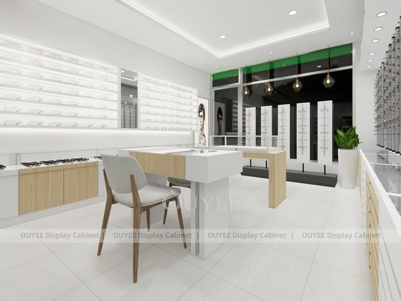 Green Sign Optical Shop Storefront with White Eyewear Display Wall_08