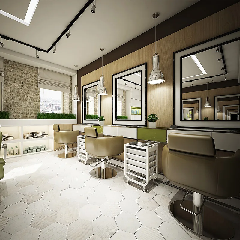 Luxury Black Salon Interior with Pink Styling Chairs_05