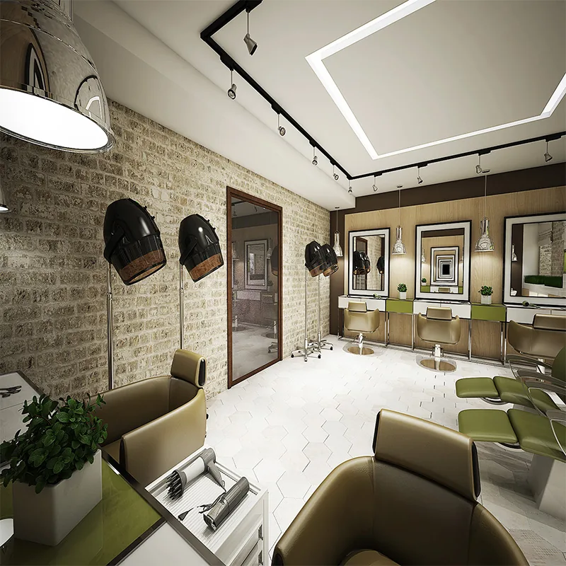 Luxury Black Salon Interior with Pink Styling Chairs_06