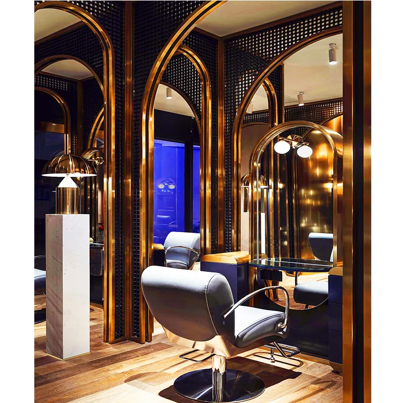 Suite de coiffure de barbier en bois de luxe avec miroirs arqués_02