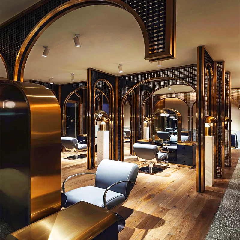 Suite de coiffure de barbier en bois de luxe avec miroirs arqués_05