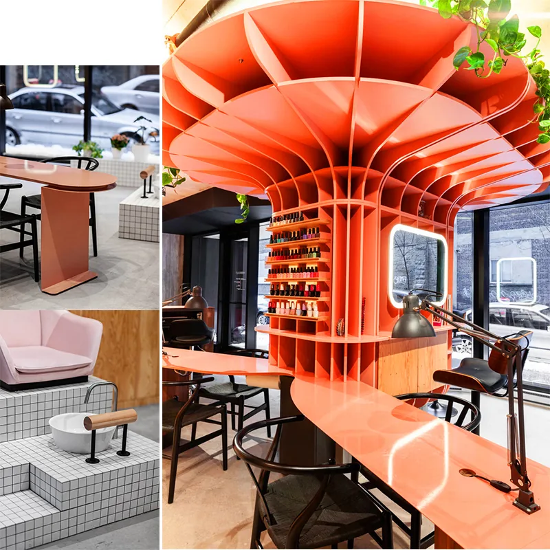 Reception e area styling per salone di bellezza arancione_02