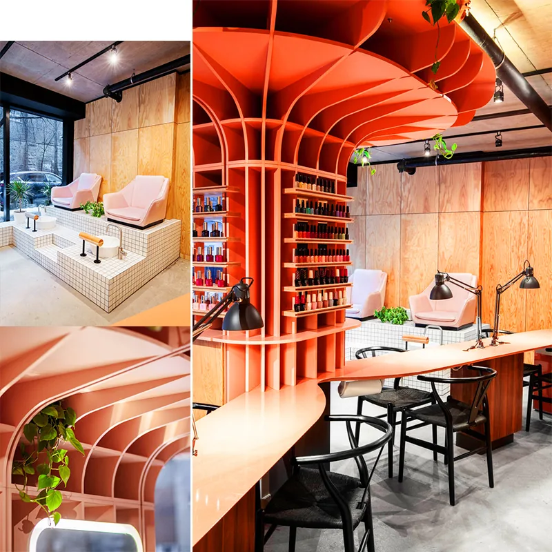Reception e area styling per salone di bellezza arancione_03