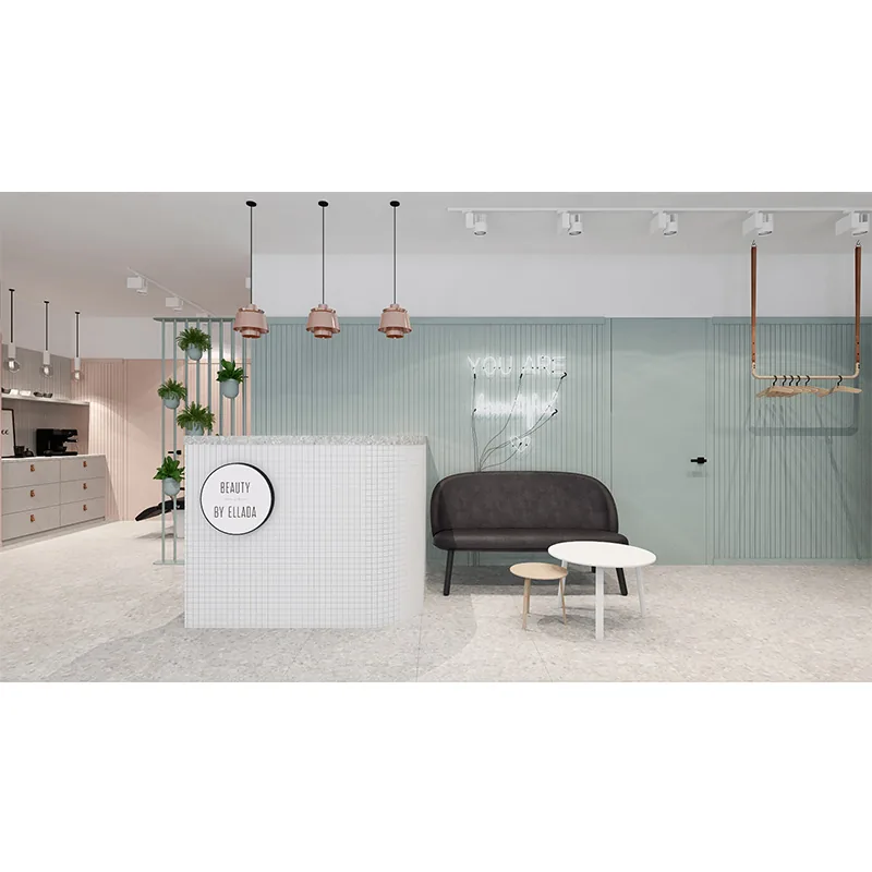 Pastell Schönheitssalon Stylingstation mit Verkaufregalen_05