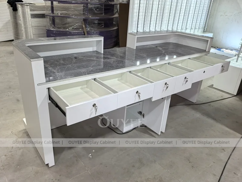 Mobile da parete bianco per esposizione occhiali con cassetto inferiore_04