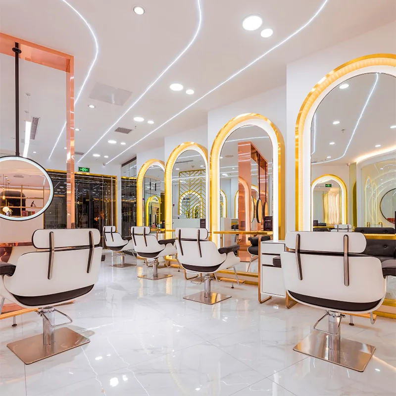 Işıklı Kemer Aynalı Beyaz ve Altın Salon Stil İstasyonları_04