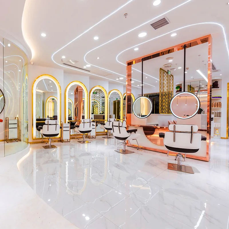 Işıklı Kemer Aynalı Beyaz ve Altın Salon Stil İstasyonları_05