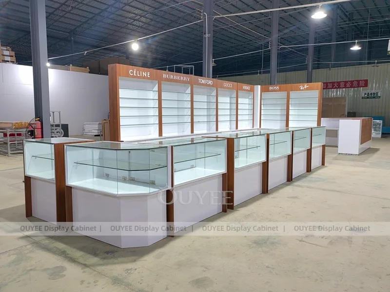 White and Wood Optical Display Cabinet System with Glass Countertops_02