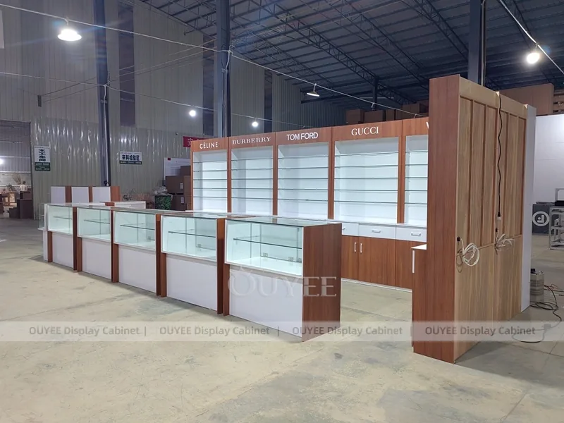 White and Wood Optical Display Cabinet System with Glass Countertops_03