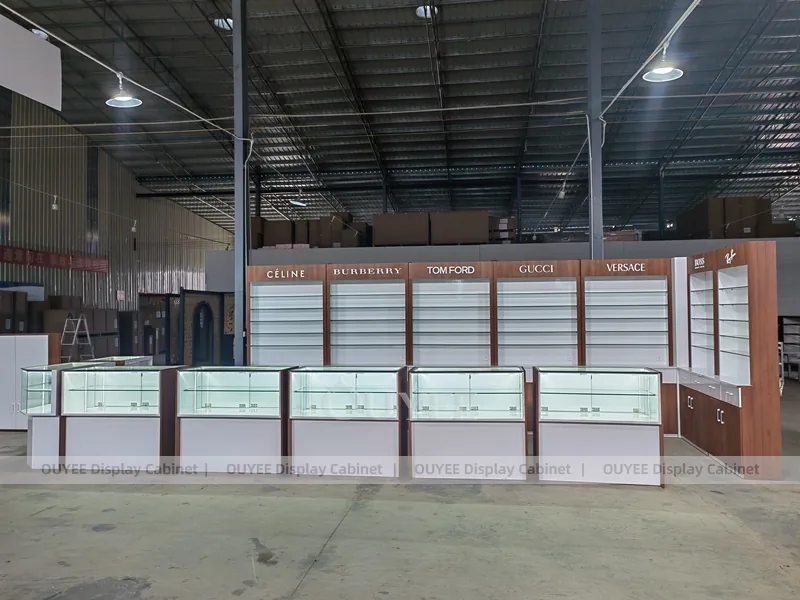 White and Wood Optical Display Cabinet System with Glass Countertops_07