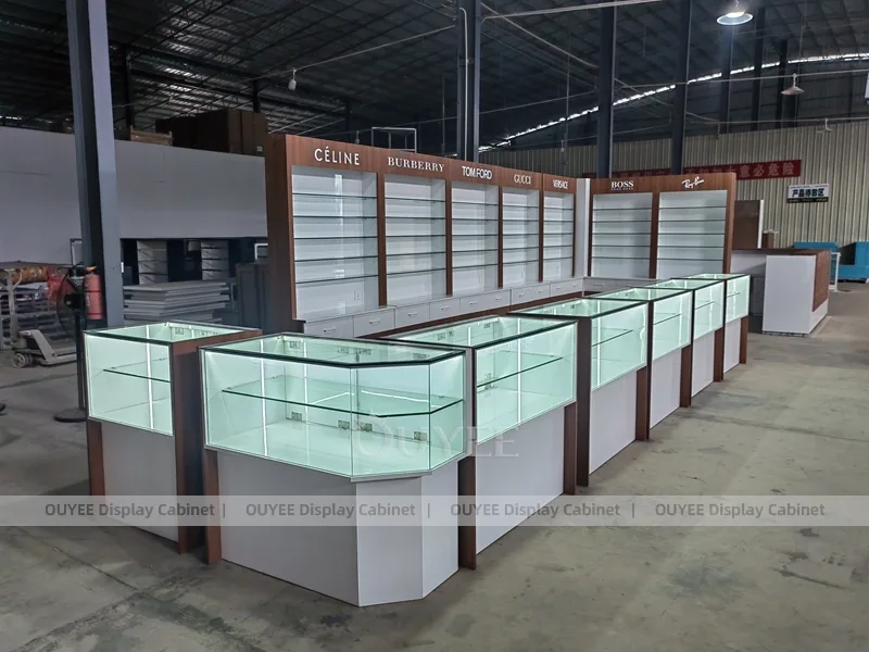 White and Wood Optical Display Cabinet System with Glass Countertops_08