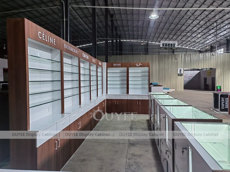 White and Wood Optical Display Cabinet System with Glass Countertops_09