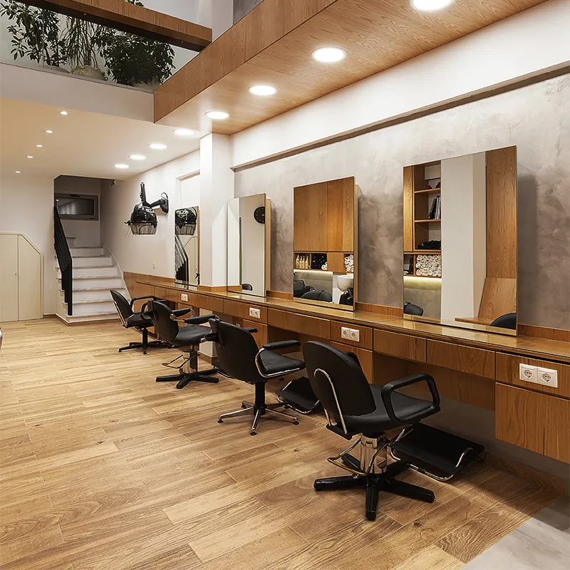 Banco da parete in legno per saloni con specchi a tutta altezza_01
