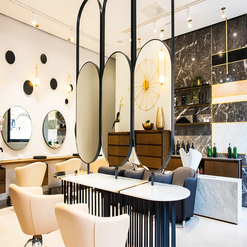 Yellow Accent Beauty Salon with Oval Mirror Styling Stations_03