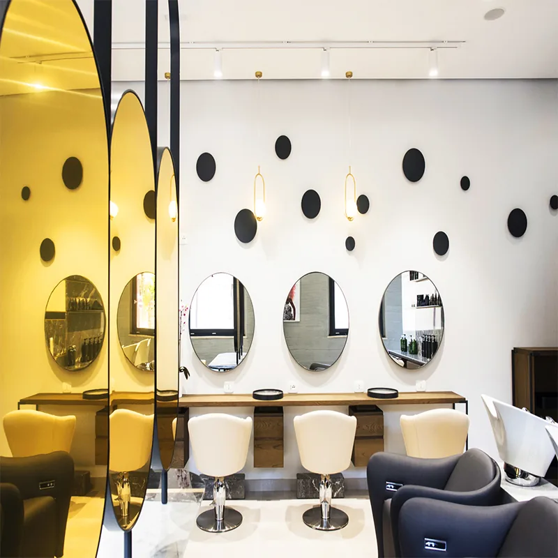 Yellow Accent Beauty Salon with Oval Mirror Styling Stations_05