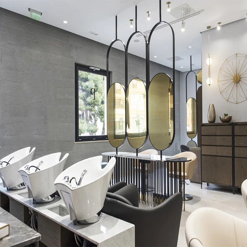 Yellow Accent Beauty Salon with Oval Mirror Styling Stations_06