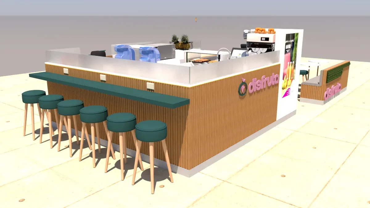 Stand Juice Bar Einzelhandels-Saftdisplay-Vitrine Maßgeschneiderter Einkaufszentrum-Saftkiosk Saftkiosk Ansicht 2