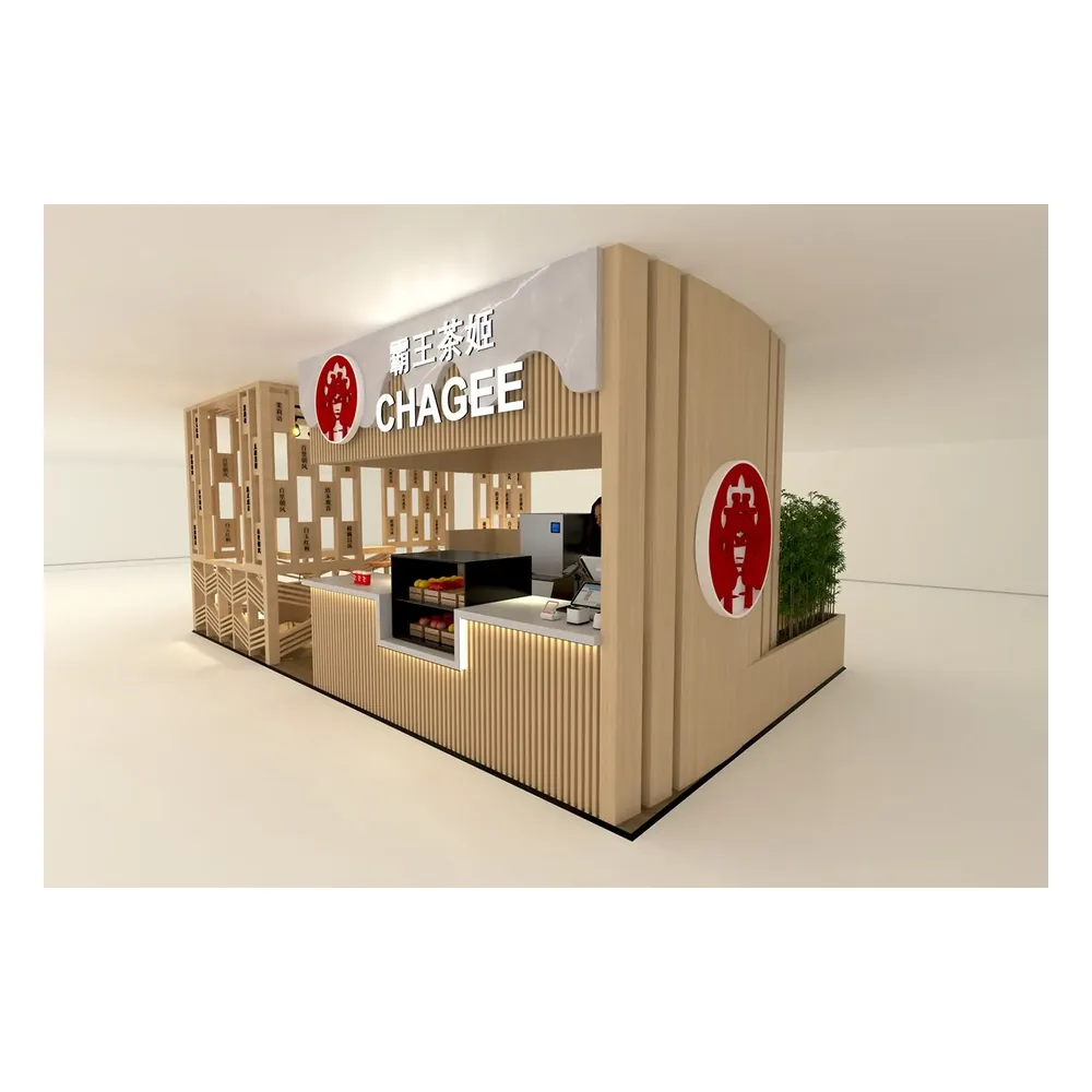 Chinese Boba Tea Kiosk Retail Bubble Tea Booth Wooden Tea Kiosk bubble tea kiosk view 1