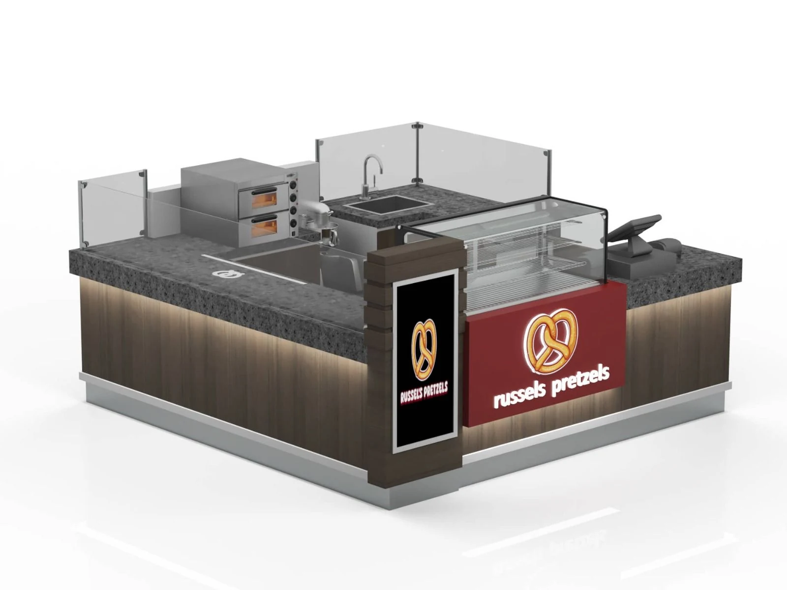 Design clássico de quiosque de pretzel, fabricação de quiosque de cookies borboleta para venda - vista do quiosque de padaria 3