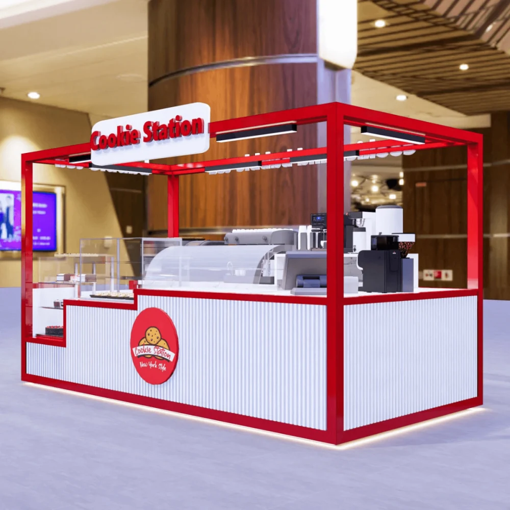 Kurabiye Yiyecek Kiosk Yeni Fırın İstasyonu Perakende Kurabiye Stand Tasarımı AVM Fırın kiosk görünüm 5