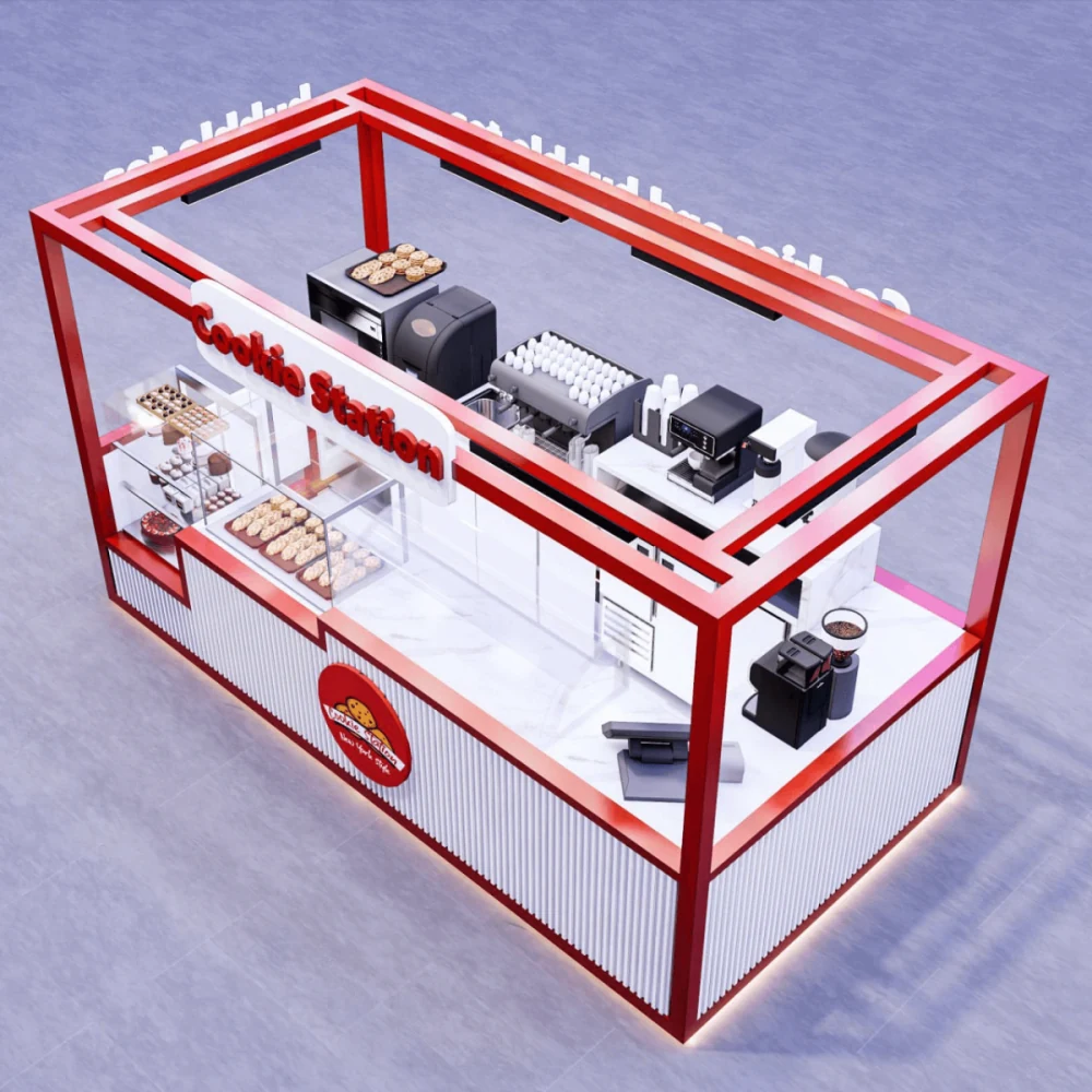 Kurabiye Yiyecek Kiosk Yeni Fırın İstasyonu Perakende Kurabiye Stand Tasarımı AVM Fırın kiosk görünüm 7