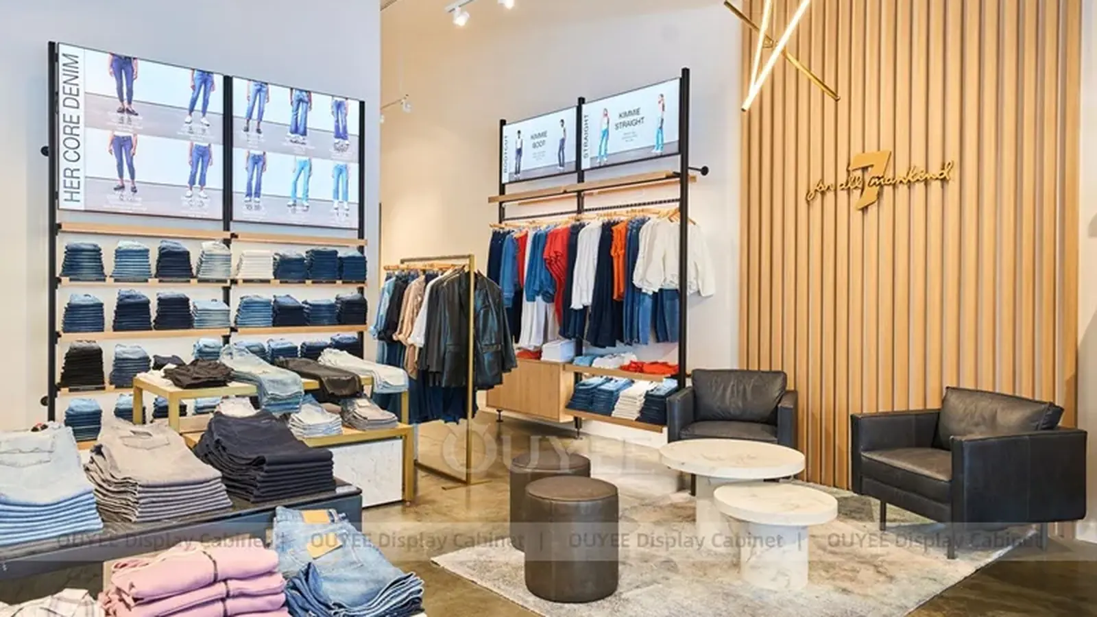 Expositores de camisas dobradas e jeans pela Ouyee Display