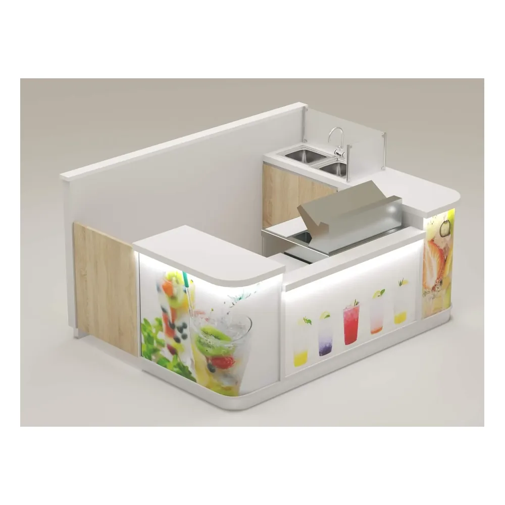 Kiosque à jus de soda personnalisé, petit kiosque alimentaire pour centre commercial, vue 1
