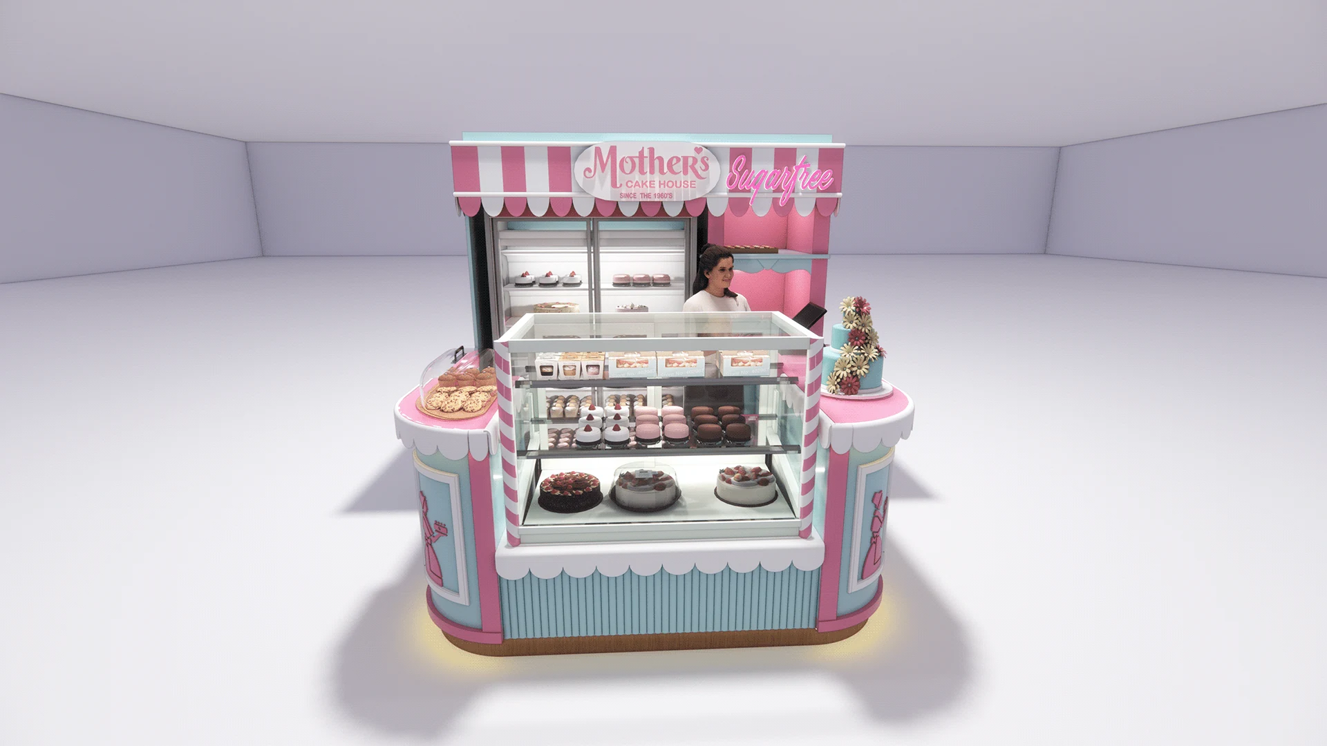 Cute Cake Display Counter Pink Cake Kiosk Custom Mall Stall Bakery Display bakery kiosk view 2