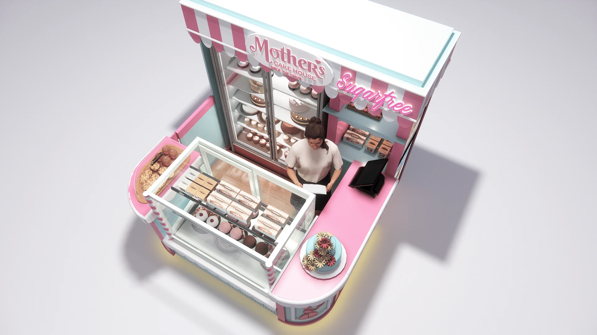 Cute Cake Display Counter Pink Cake Kiosk Custom Mall Stall Bakery Display bakery kiosk view 4