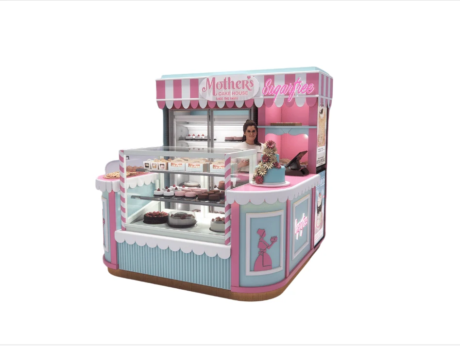 Cute Cake Display Counter Pink Cake Kiosk Custom Mall Stall Bakery Display bakery kiosk view 5
