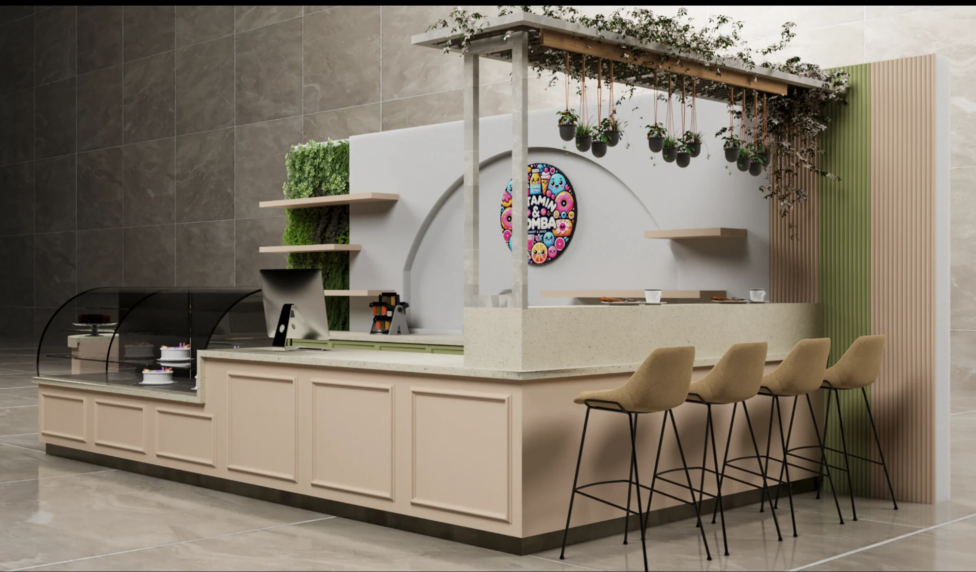 Visualização do Quiosque de Padaria Elegante, Balcão de Exibição de Bolo, Loja de Doces, Quiosque de Alimentos em Shopping, à Venda - visualização 4