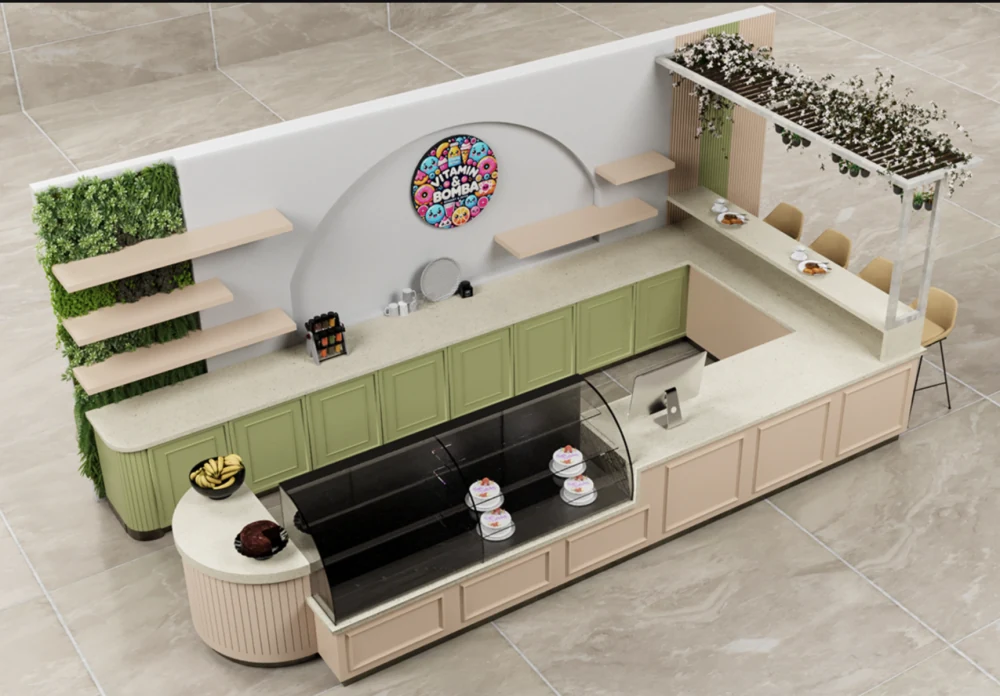 Visualização do Quiosque de Padaria Elegante, Balcão de Exibição de Bolo, Loja de Doces, Quiosque de Alimentos em Shopping, à Venda - visualização 5