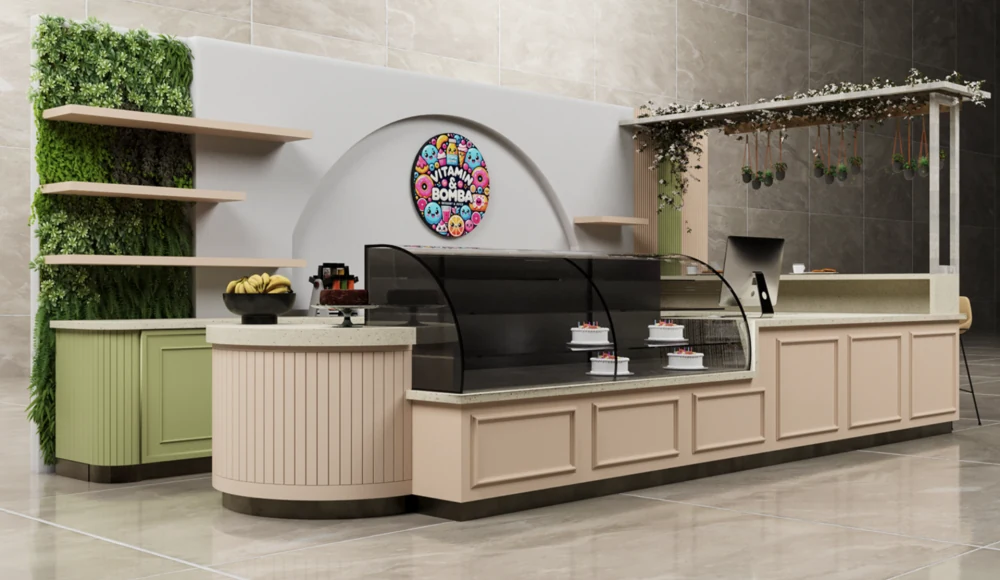 Visualização do Quiosque de Padaria Elegante, Balcão de Exibição de Bolo, Loja de Doces, Quiosque de Alimentos em Shopping, à Venda - visualização 6