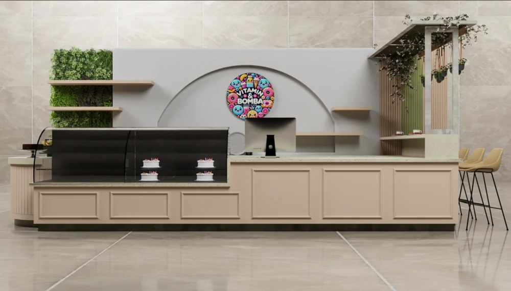 Visualização do Quiosque de Padaria Elegante, Balcão de Exibição de Bolo, Loja de Doces, Quiosque de Alimentos em Shopping, à Venda - visualização 7
