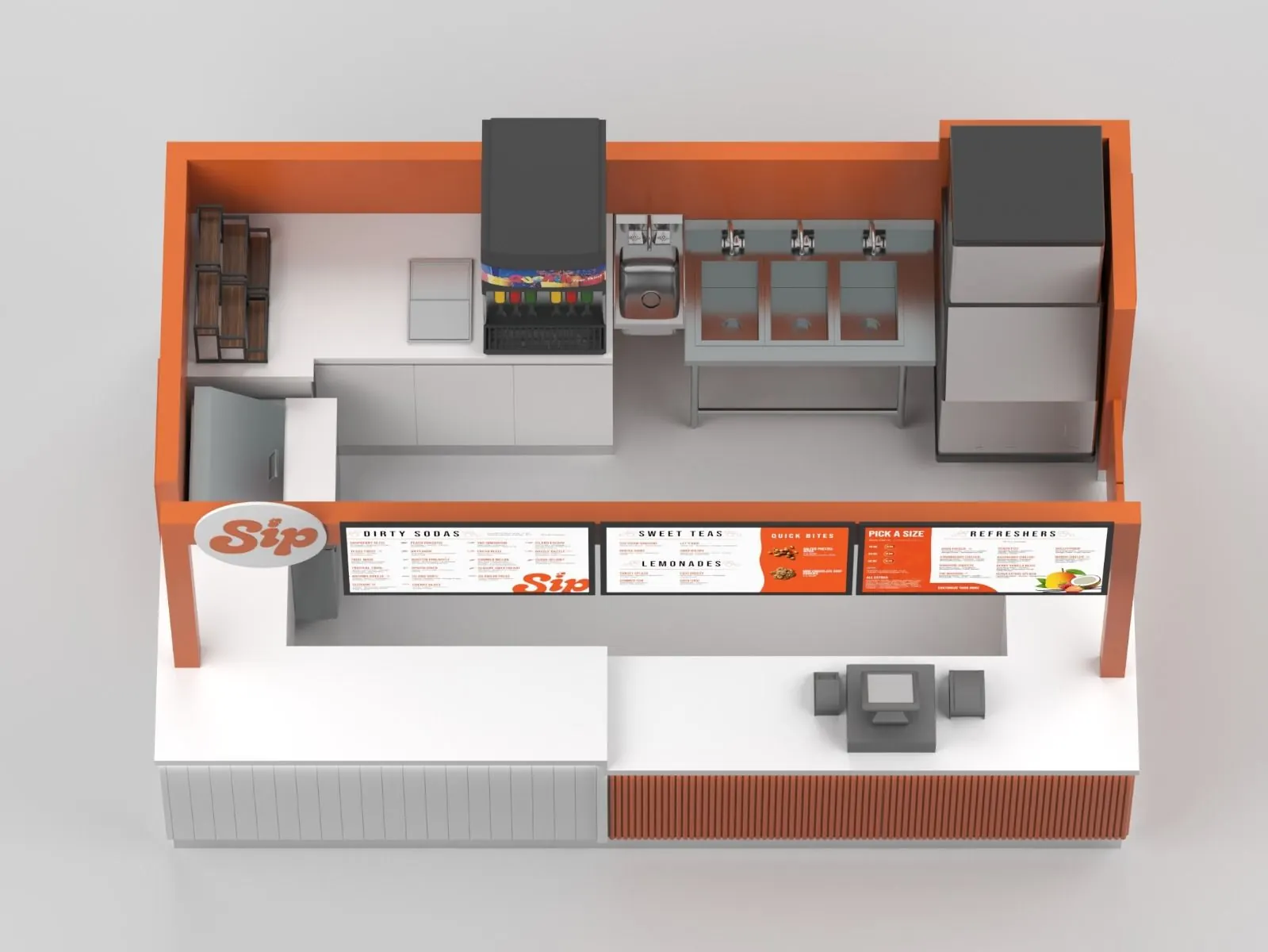 Chiosco di succhi personalizzato a tema arancione ed bianco energico 15x10ft bar di frutta fresca centro commerciale Chiosco bevande vista chiosco succhi 2