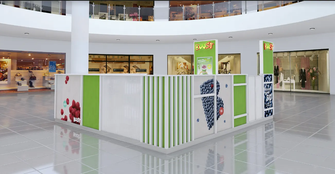 Green Juice Kiosk Design Customized Juice Booth for Mall on Sale juice kiosk view 2