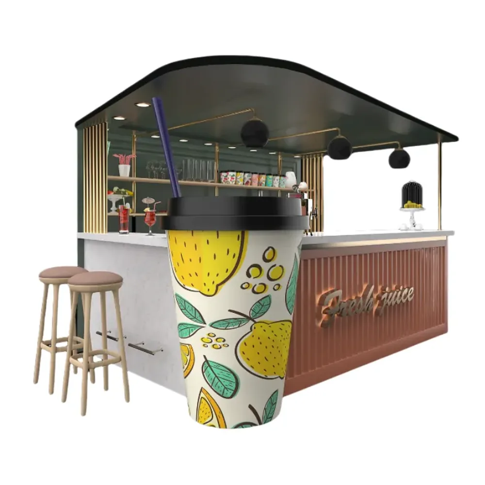High-quality juice bar counter unique juice cup shape model Shopping center retail fast food kiosk juice kiosk view 1