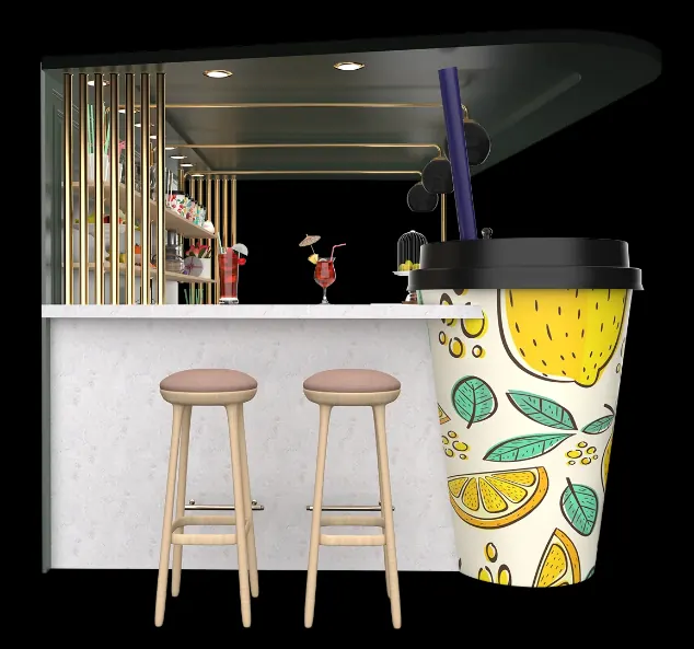 High-quality juice bar counter unique juice cup shape model Shopping center retail fast food kiosk juice kiosk view 2