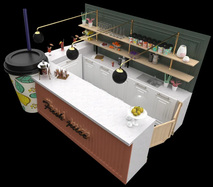High-quality juice bar counter unique juice cup shape model Shopping center retail fast food kiosk juice kiosk view 4