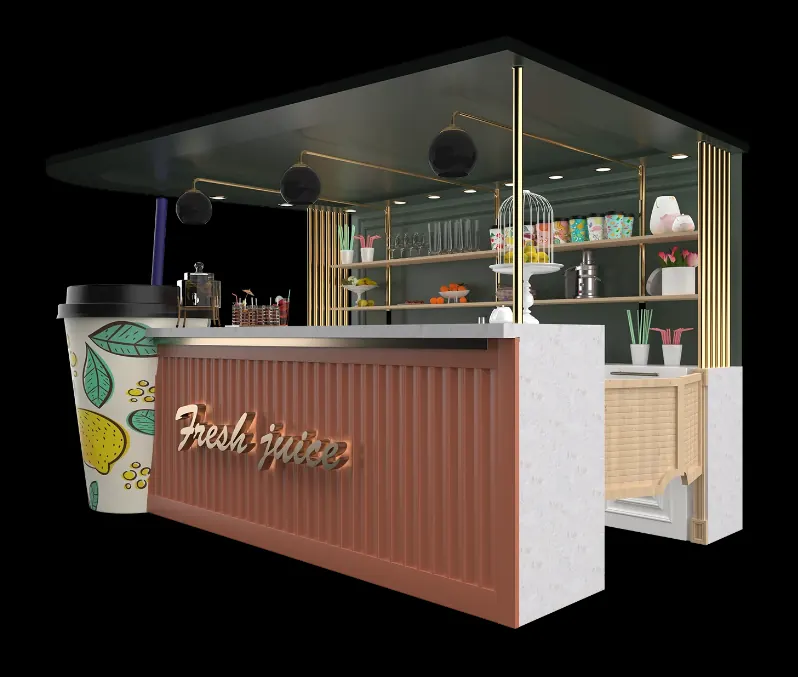 High-quality juice bar counter unique juice cup shape model Shopping center retail fast food kiosk juice kiosk view 5
