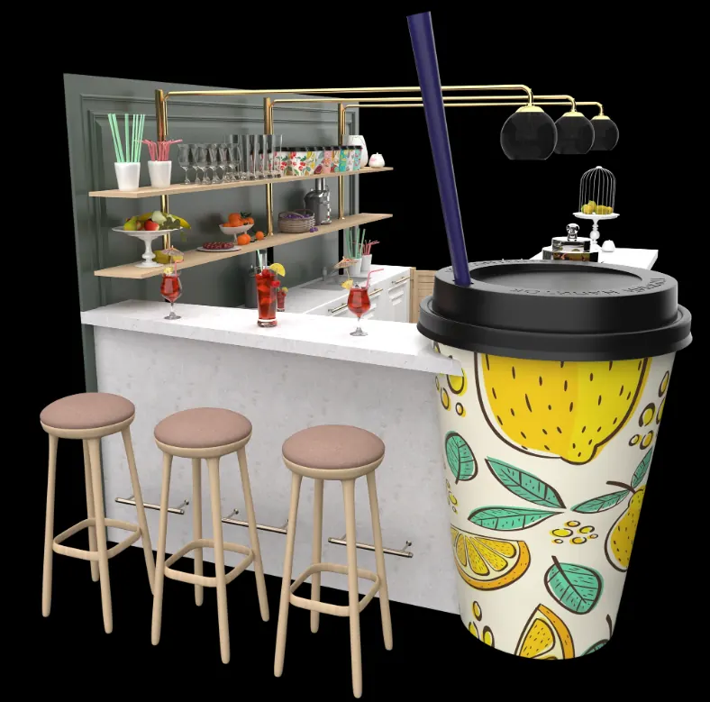 High-quality juice bar counter unique juice cup shape model Shopping center retail fast food kiosk juice kiosk view 8