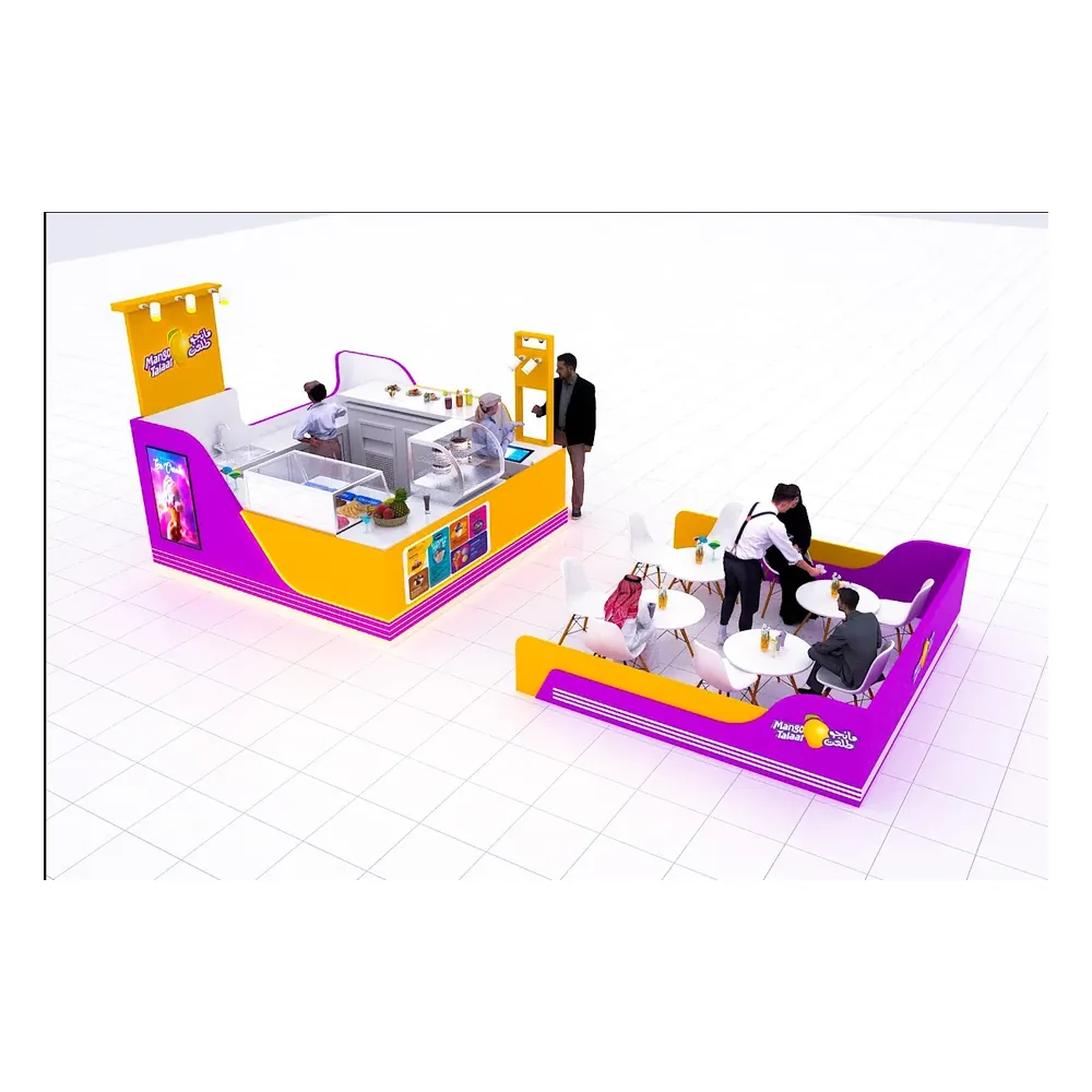 Purple Juice Kiosk Design Eisdielenstand mit Sitzbereich für Einkaufszentrum im Angebot Saftkiosk Ansicht 1