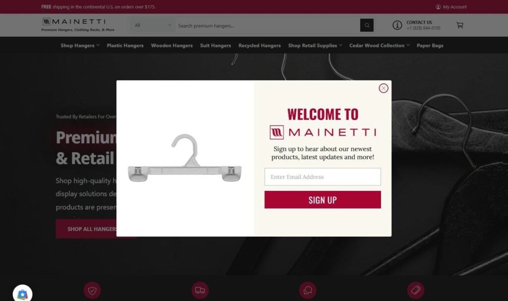 Mainetti USA homepage screenshot