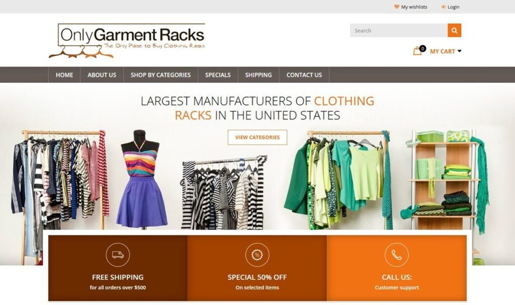 Only Garment Racks homepage screenshot